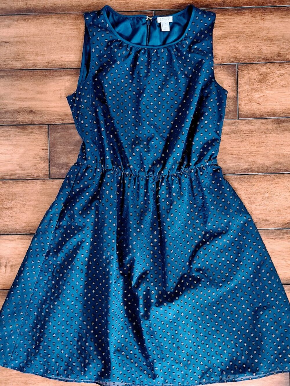 J. Crew Blue Metallic Clip Dot Sleeveless Fit & Flare Dress Size 0